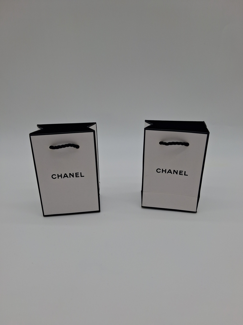 CHANEL Mini Shopping Gift Bags Pair White Black Boutique Packaging Set of 2
